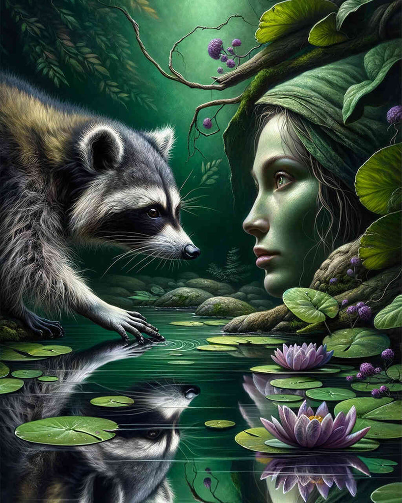 Diamond Painting - Raccoon, mirror image woman