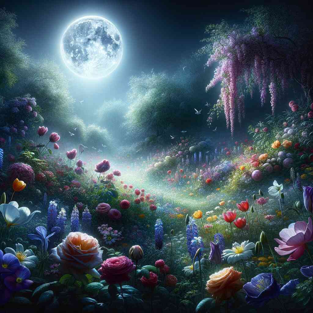 Diamond Painting - Moonlit night in the flower garden