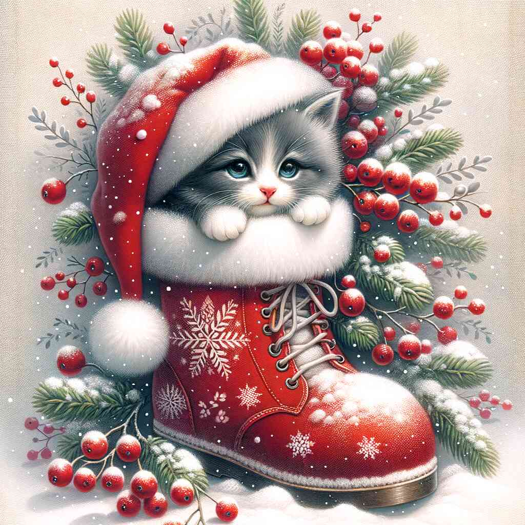 Diamond Painting - Cat with Christmas Boots