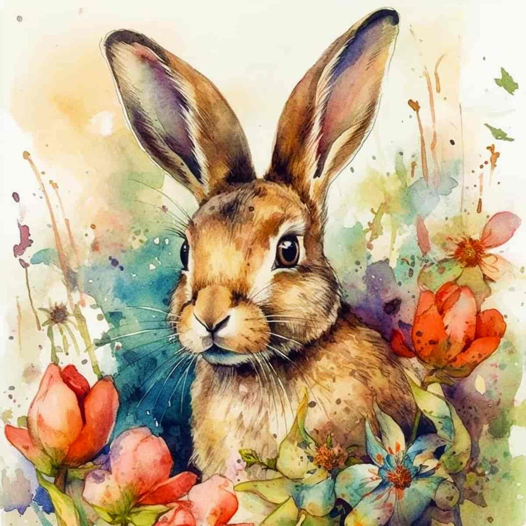 Diamond Painting - Verspielter Hase - gedruckt in Ultra-HD - Aquarell, Hase, Neu eingetroffen, Quadratisch, Tiere