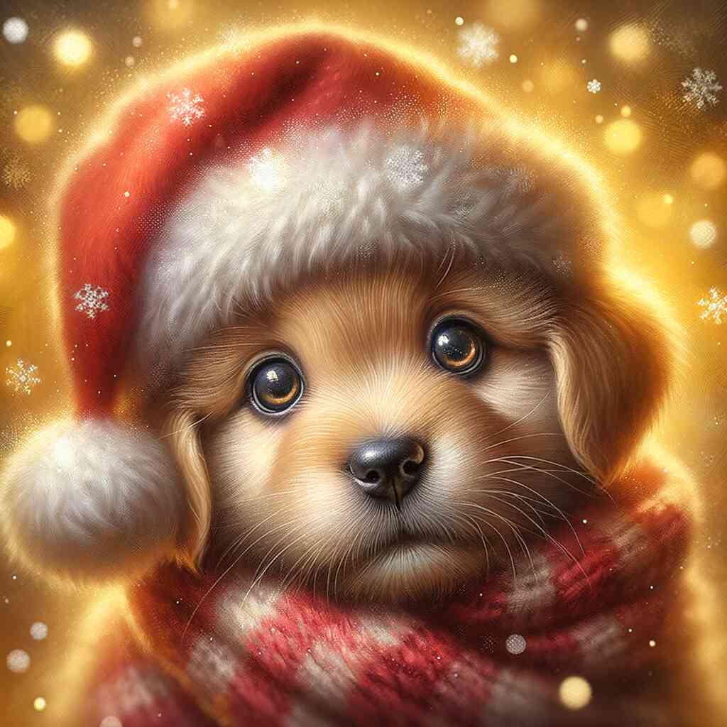 Diamond Painting - Puppy with Christmas hat
