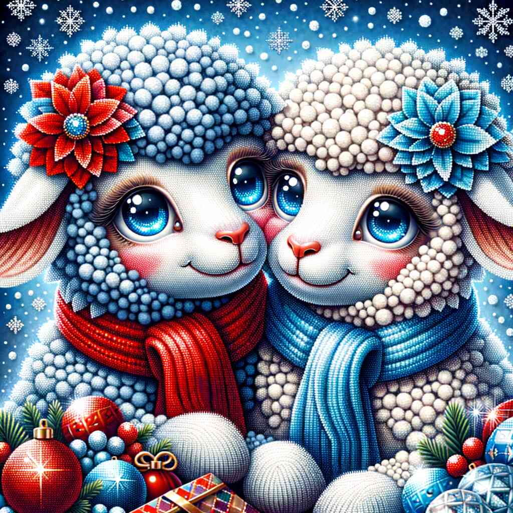Diamond Painting - Red and Blue Christmas Sheep