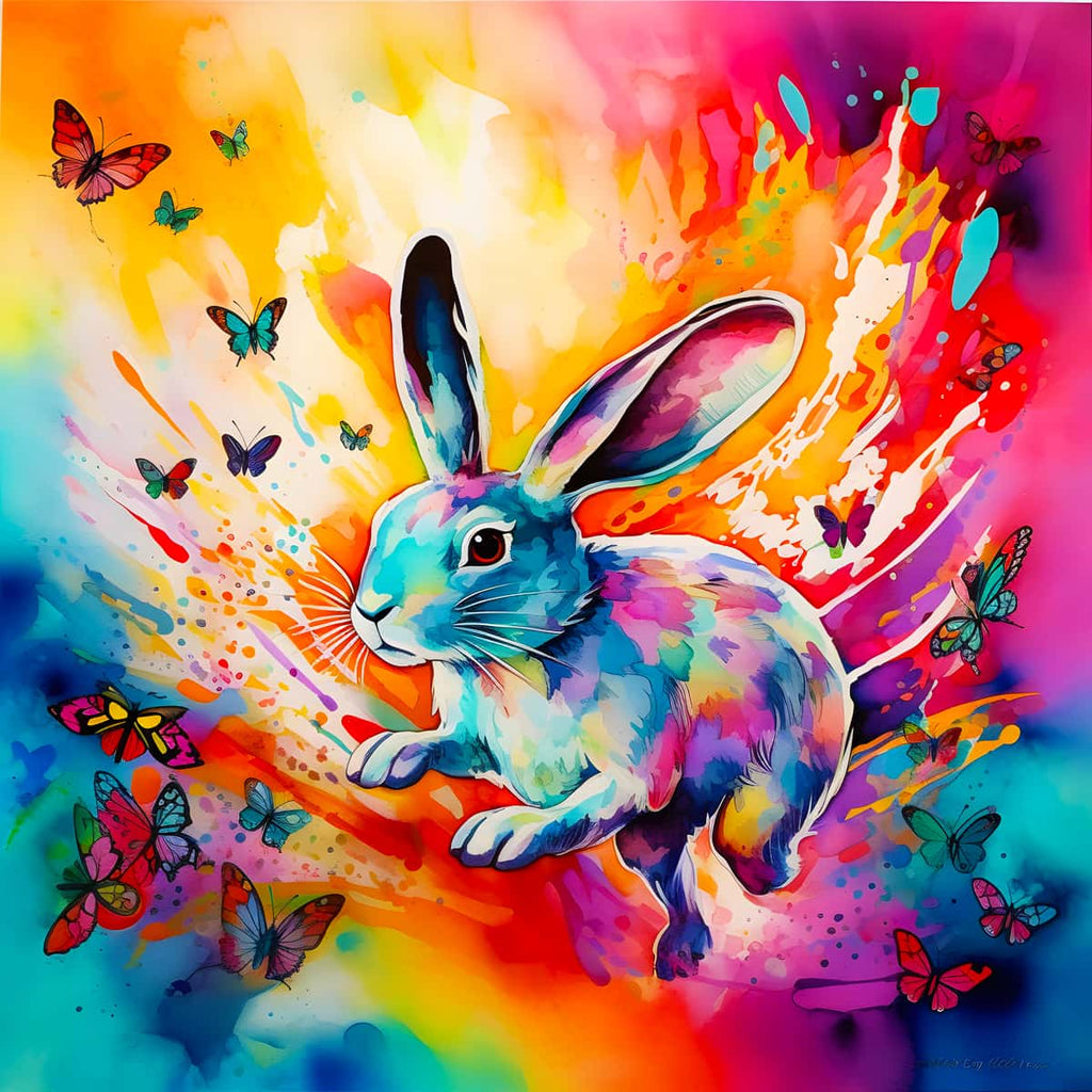 Diamond Painting - Hase mit Blumentanz - gedruckt in Ultra-HD - Blumen, Hasen, Neu eingetroffen, Quadratisch, Tiere