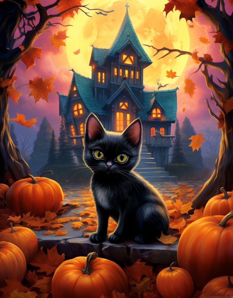 Diamond Painting - Halloween mansion, cat and mouse