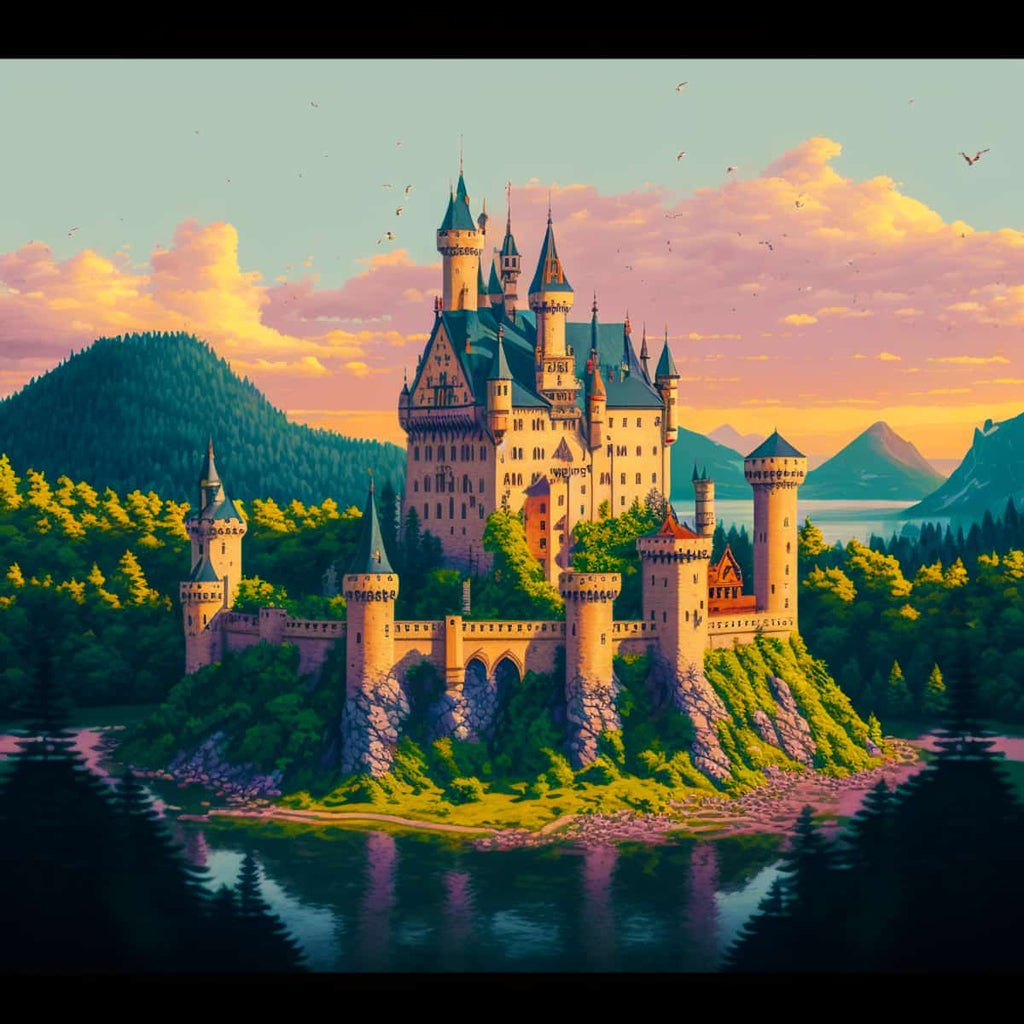 Diamond Painting - Märchenschloss - gedruckt in Ultra-HD - Fantasy, Neu eingetroffen, Quadratisch, Schloss