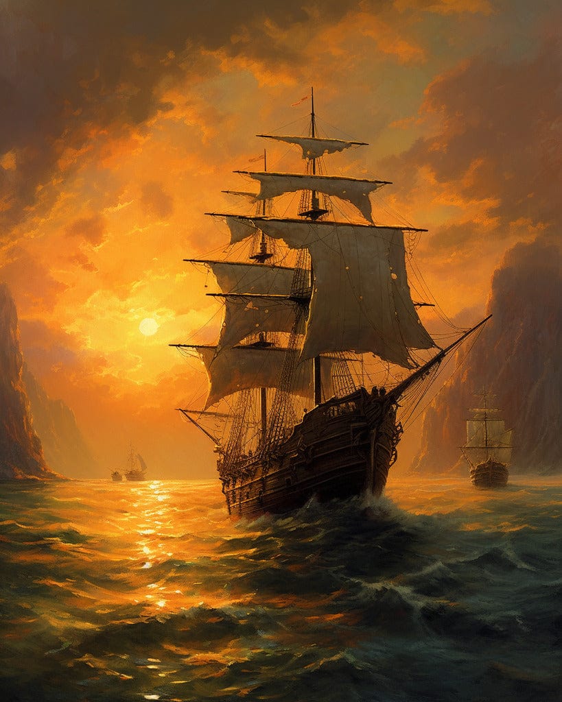 Diamond Painting - Sailing ships, sunset