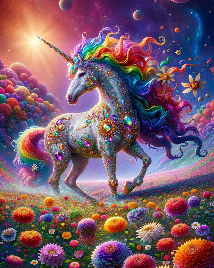 Diamond Painting - Rainbow unicorn with jewelry