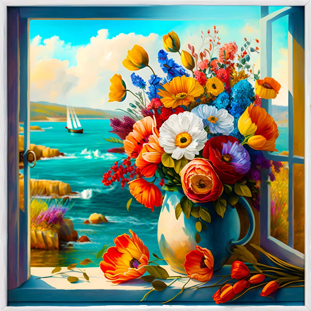 Diamond Painting - Blumengesteck am Meer - gedruckt in Ultra-HD - Blumen, Meer, Neu eingetroffen, Quadratisch