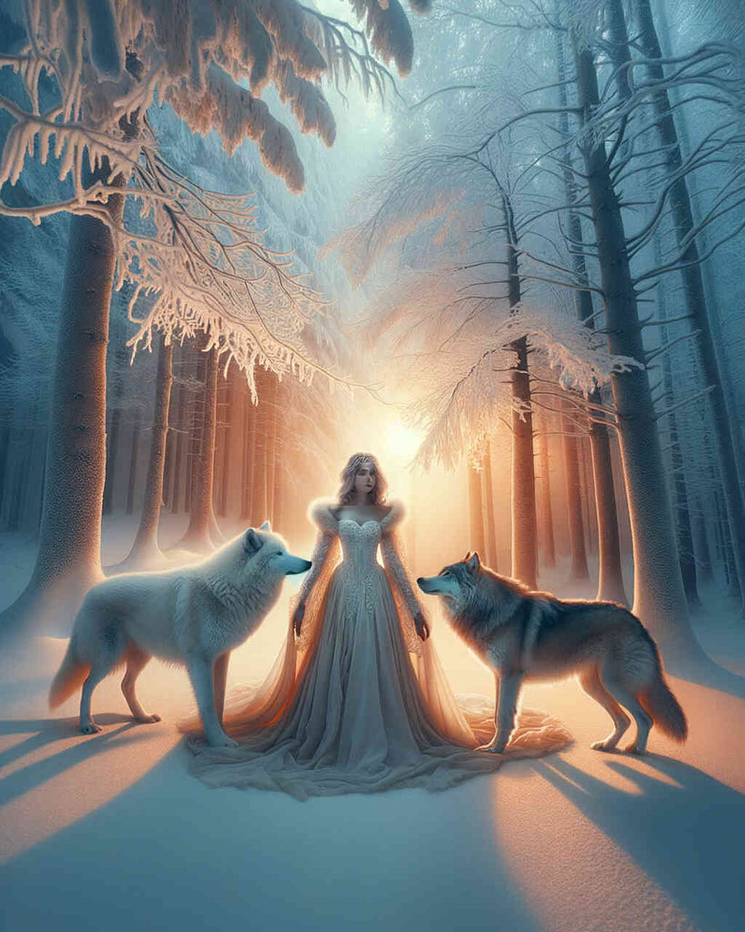 Diamond Painting - Woman with snow wolves