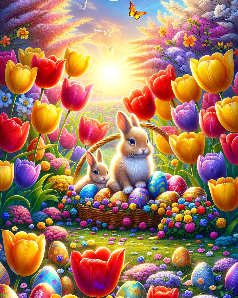 Diamond Painting - Easter bunny with Easter eggs