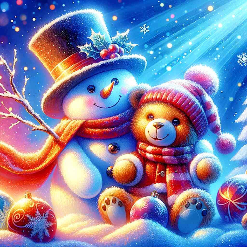 Diamond Painting - Snowman and teddy bear