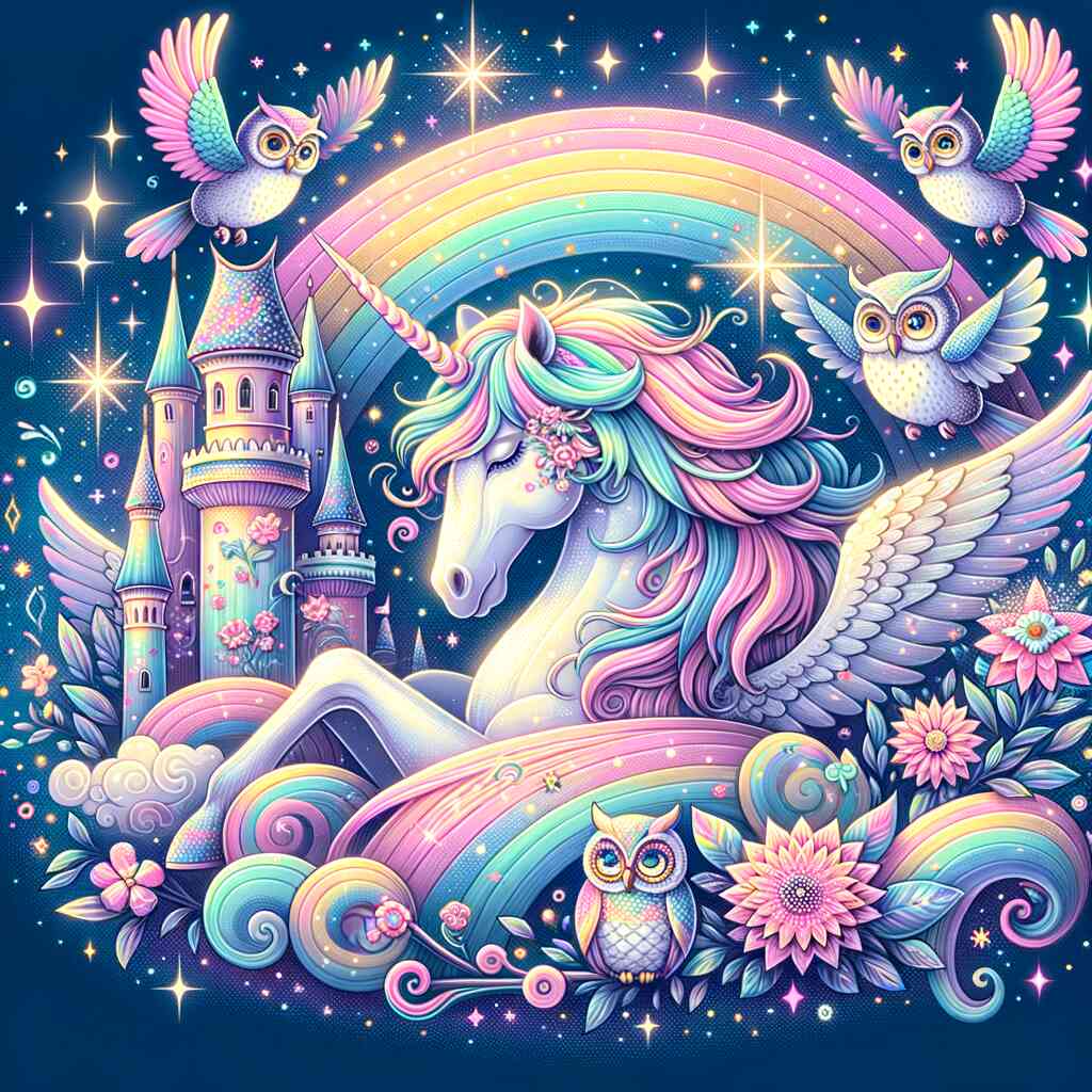 Diamond Painting - Unicorn with owl tower