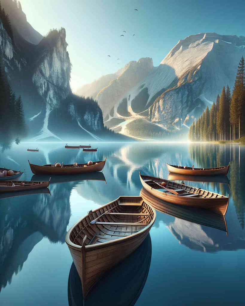 Diamond Painting - Mountain lake with boats
