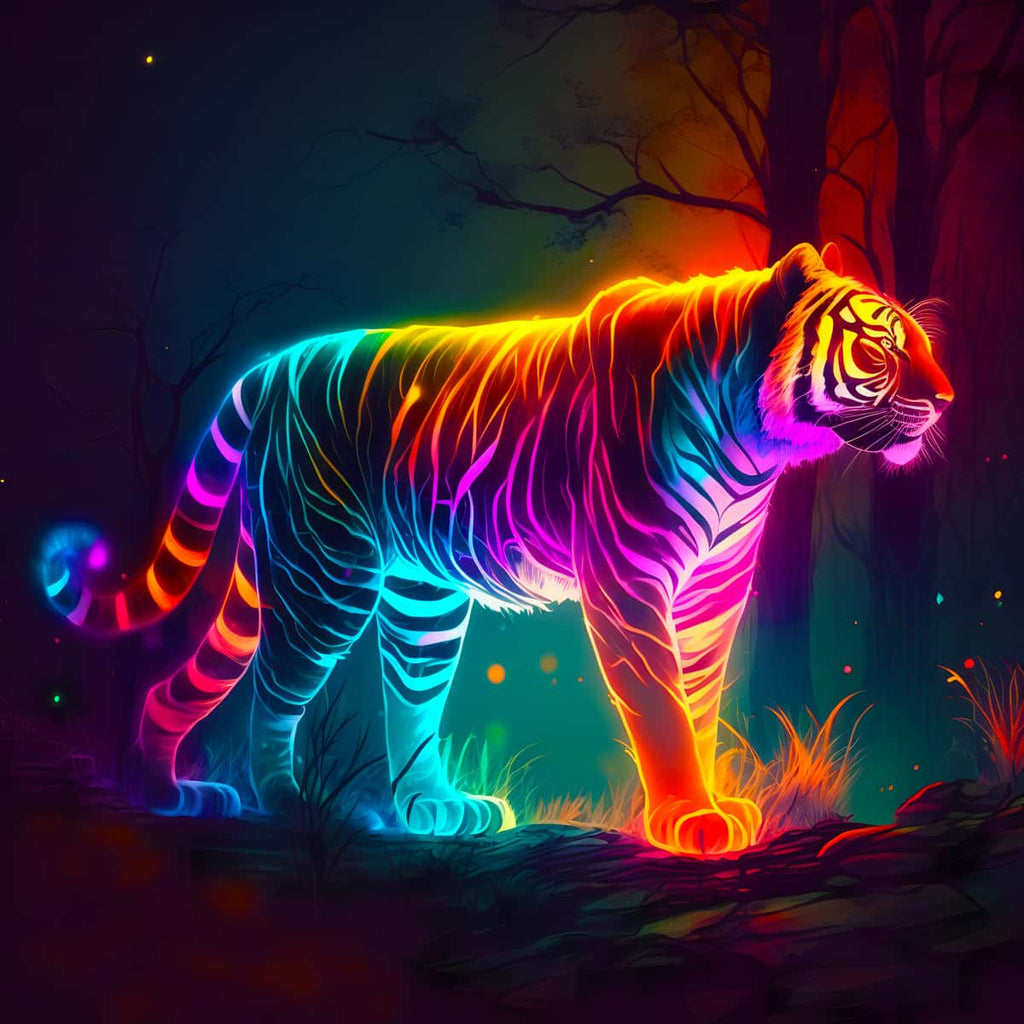 AB Diamond Painting - Neon Tiger im Wald - gedruckt in Ultra-HD - AB Diamond, Neu eingetroffen, Quadratisch, Tiere, Tiger