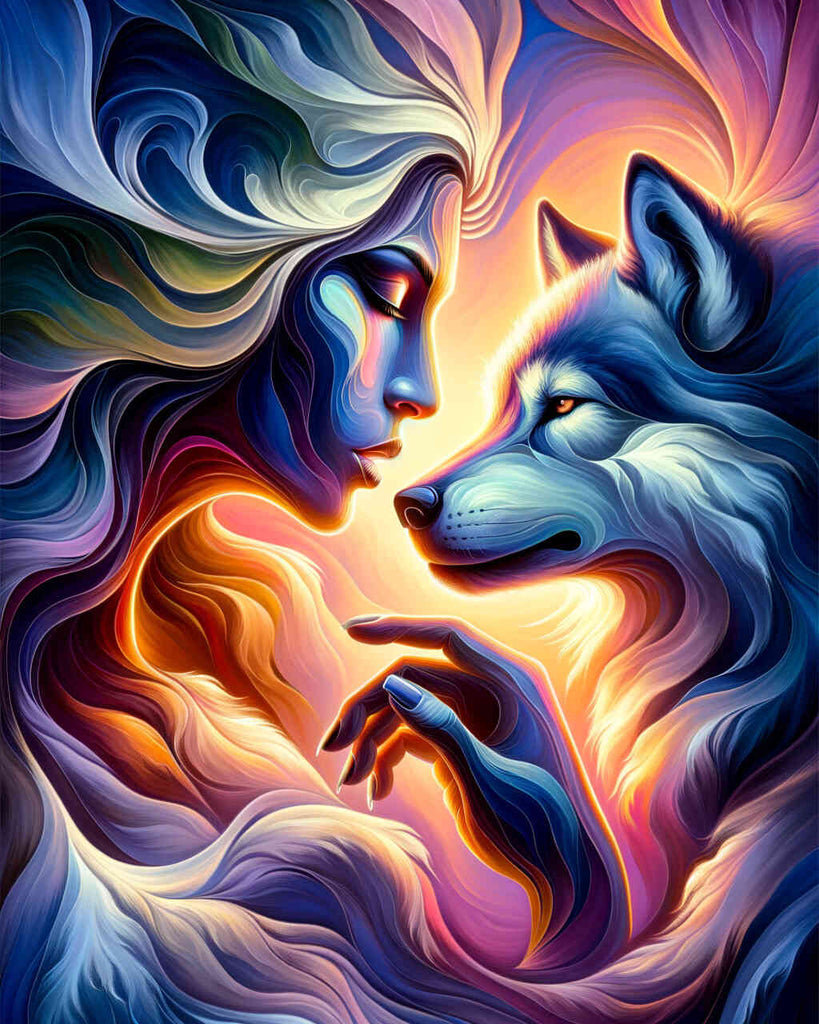 Diamond Painting - Woman and wolf faces