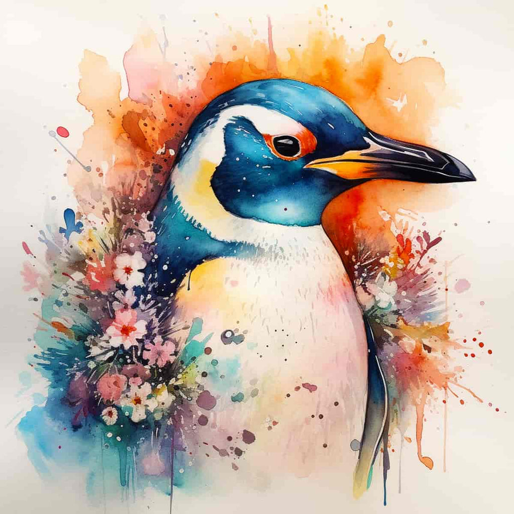 Diamond Painting - Witziger Pinguin - gedruckt in Ultra-HD - Aquarell, Neu eingetroffen, Pinguin, TiereQuadratisch