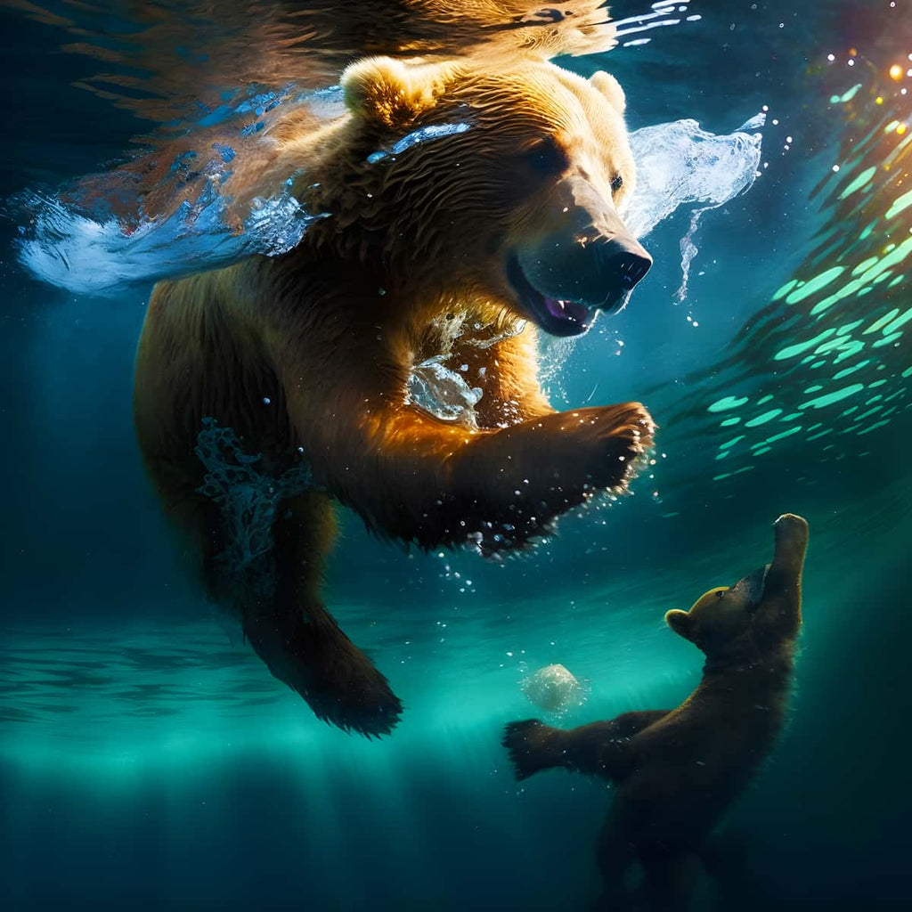 Diamond Painting - Mutterbär mit Kind im Wasser - gedruckt in Ultra-HD - Bär, Neu eingetroffen, Quadratisch, Tiere