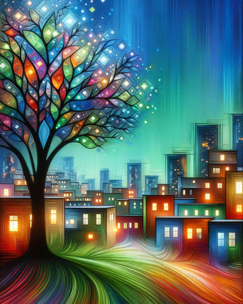 Diamond Painting - City around tree abstract