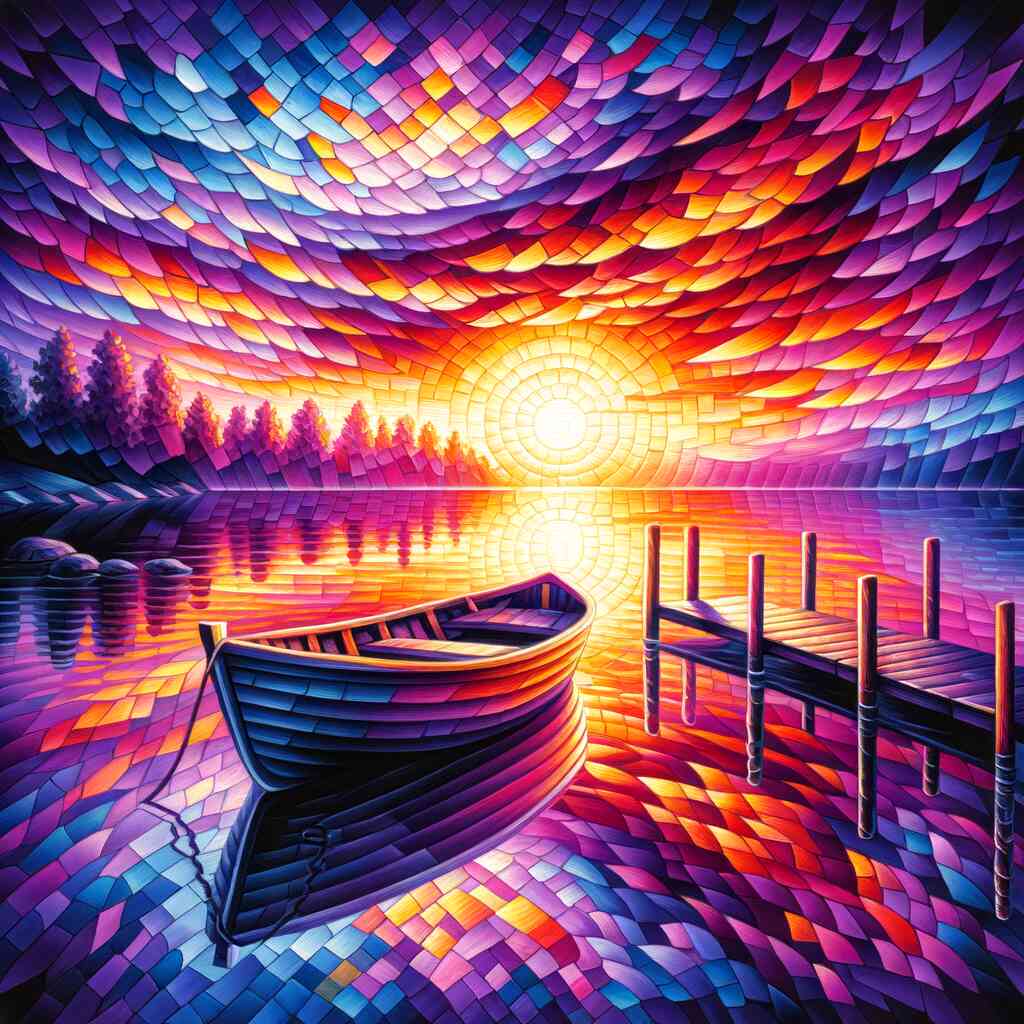 Diamond Painting - Boat at the jetty, sunset